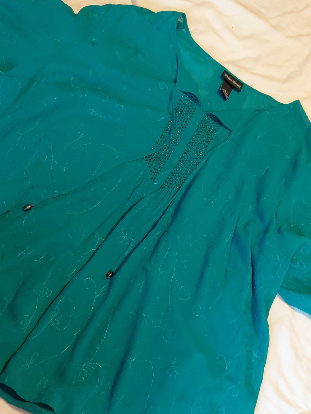 Maggie Barnes Teal Embellished Peasant Tunic